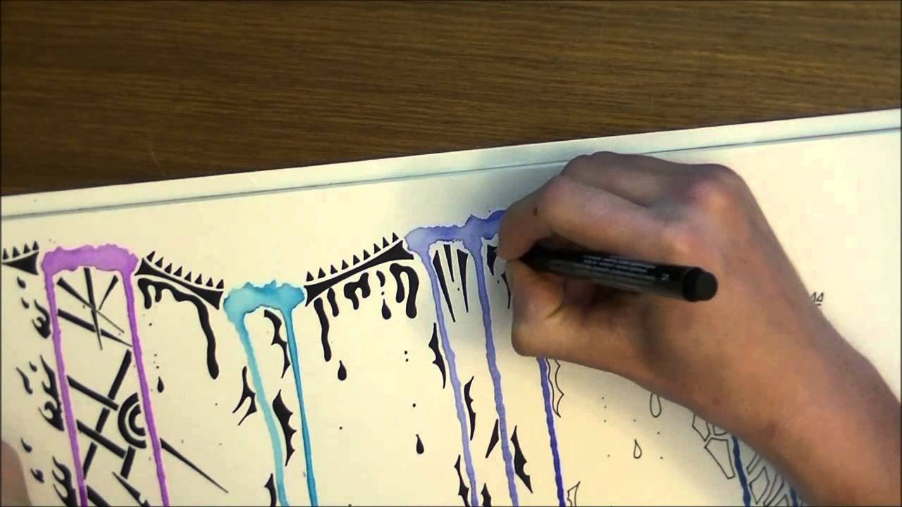 1280x720 Pen Ink And Watercolour Drips Zentangle Artwork [Speed Drawing +