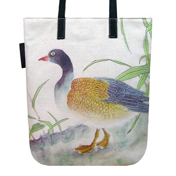 600x600 Duck Printed Watercolor Bird Asian Inspired Canvas Tote Bags