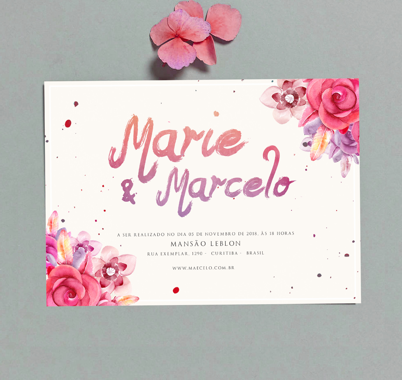 1381x1304 Convite De Casamento Watercolor Flowers 2 Papel E Letra Convites