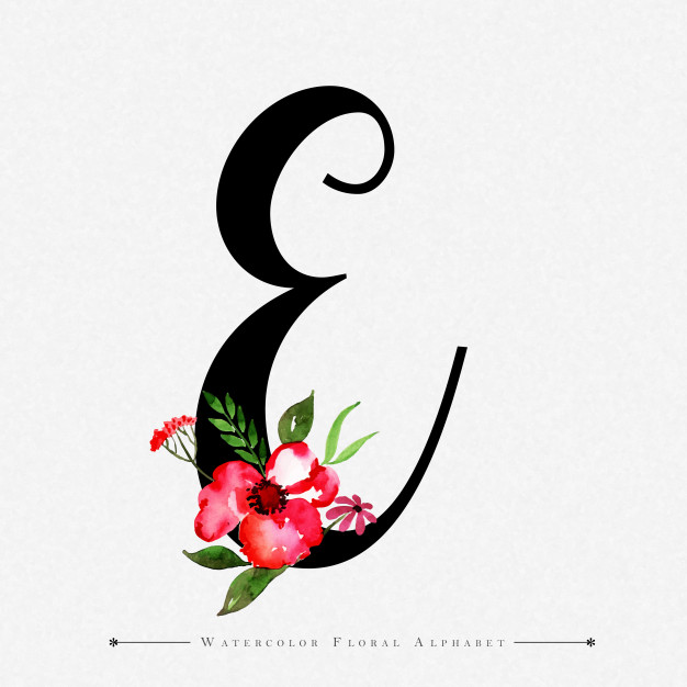 626x626 Letter E Watercolor Floral Background Vector Premium Download