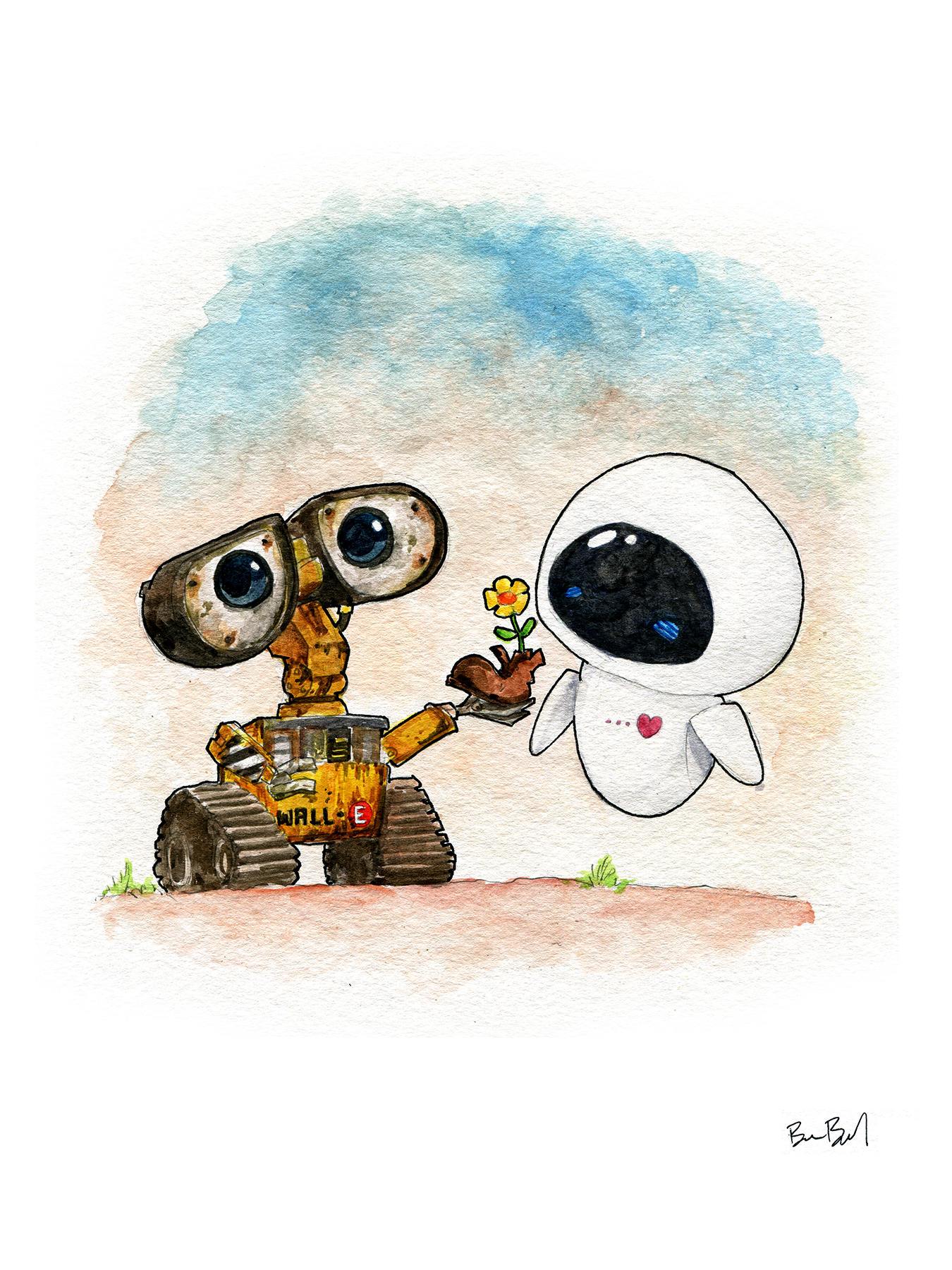 1350x1800 Wall E And Eve Inspired Watercolor Print Ben Byrd Art