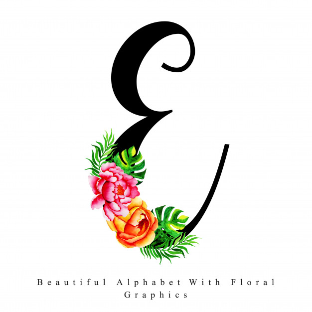 626x626 Alphabet Letter E Watercolor Floral Background Vector Premium