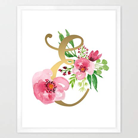 463x463 Eleville 8x10 Monogram Letter E Real Gold Foil And