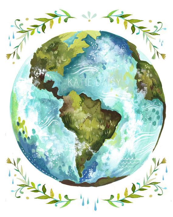 570x713 Dear Earth Art Print Watercolor Wall Art Inspirational Etsy
