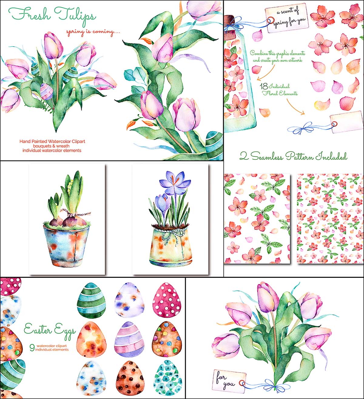 1200x1314 Spring And Easter Watercolor Set Free Download