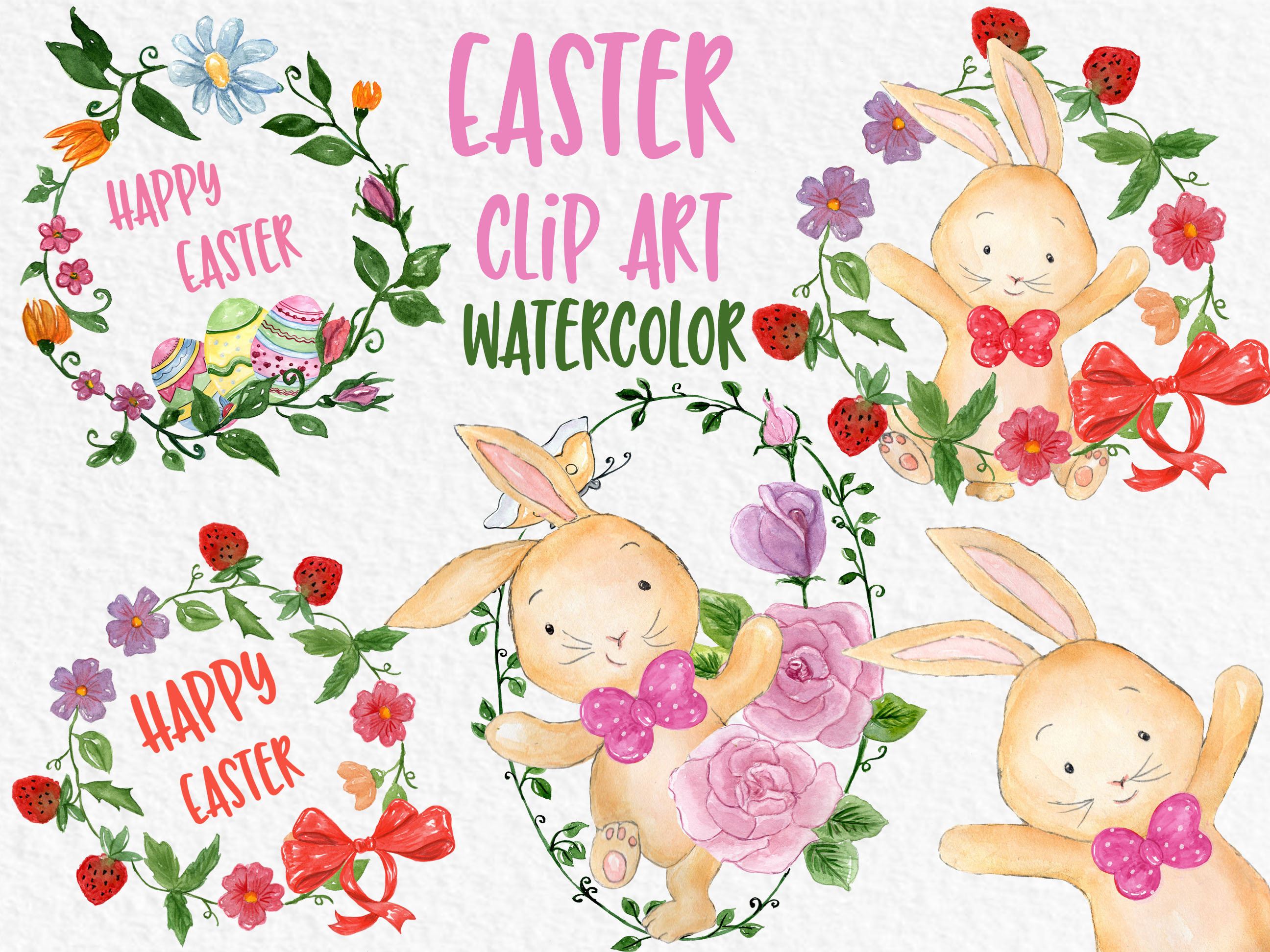 2592x1944 Watercolor Easter Clipart Easter Wreaths Clipart Etsy
