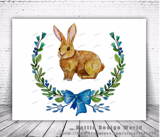 640x550 Easter Bunny Original Watercolor Canvas Painting Rabbit Wall Art