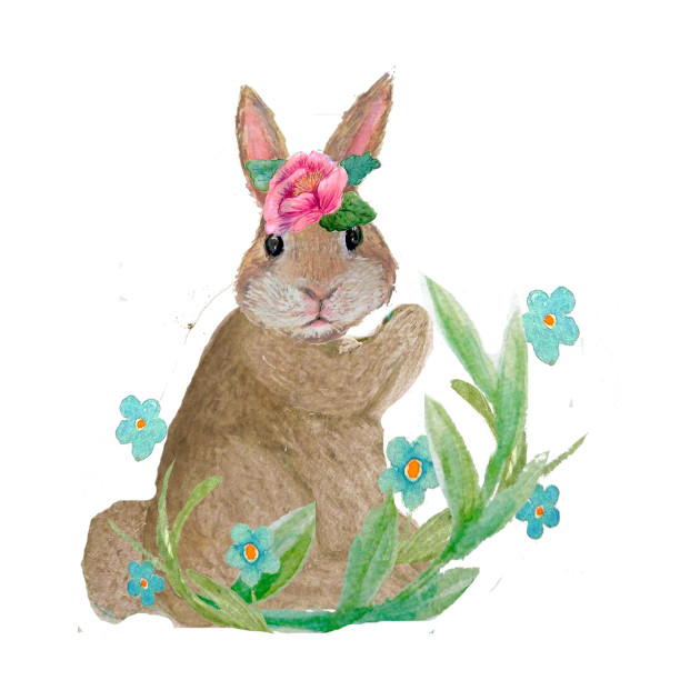 630x630 Easter Rabbit, Spring Flowers, Watercolor