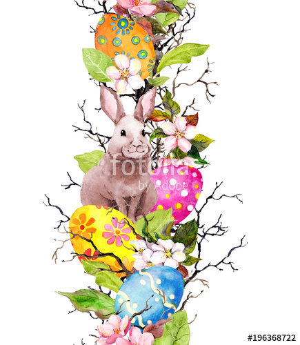 435x500 Eggs, Bunny, Spring Blossom Flowers, Branches, Green Leaves