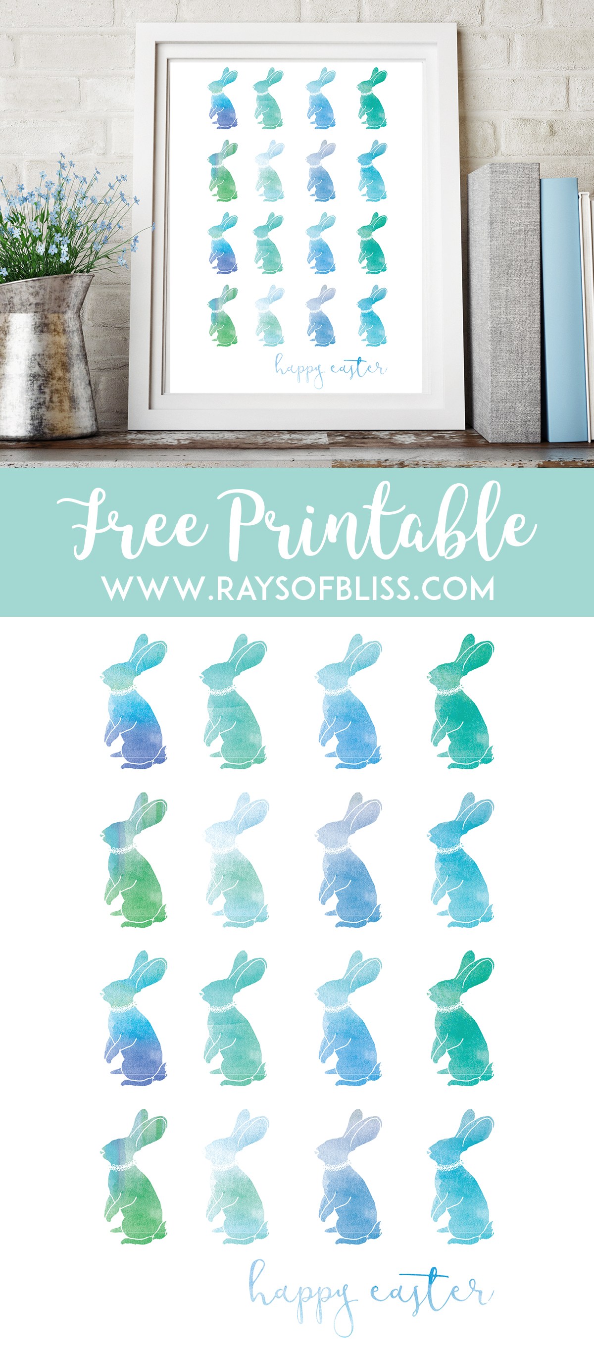 1200x2717 Happy Easter Bunny Watercolor ~ Easter Free Printable