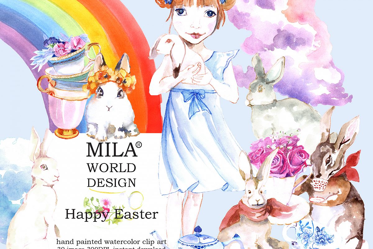 1200x800 Watercolor Easter Bunny Clipart