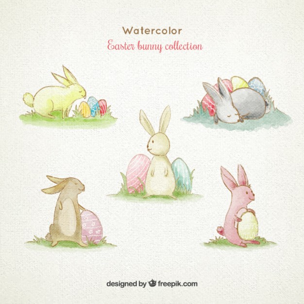 626x626 Watercolor Cute Easter Bunny Collection Vector Premium Download