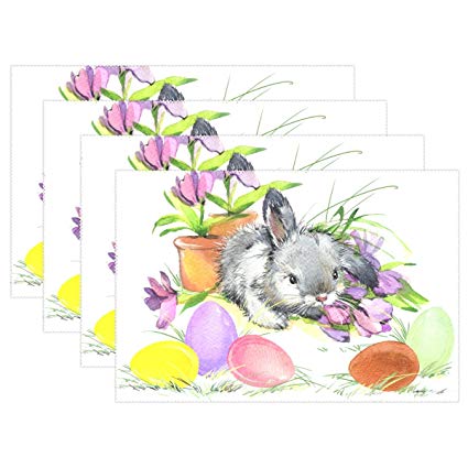 425x425 Welllee Watercolor Easter Bunny Eggs Greet Placemat