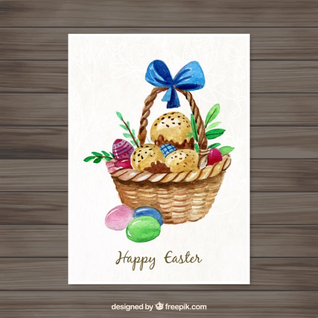 626x626 Watercolor Basket With Easter Eggs Card Vector Premium Download