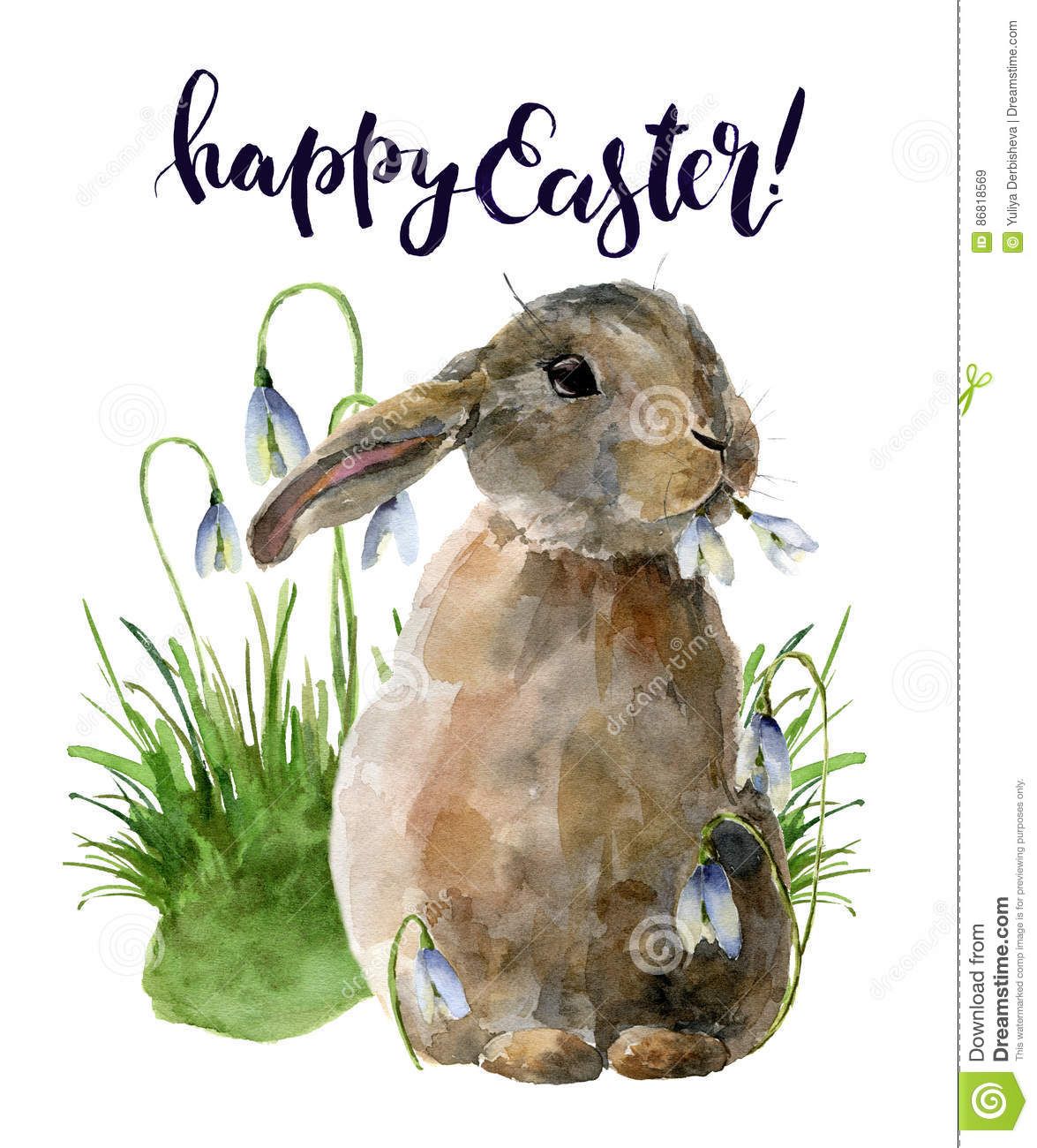 1175x1300 Z Watercolor Easter Card Bunny Snowdrops