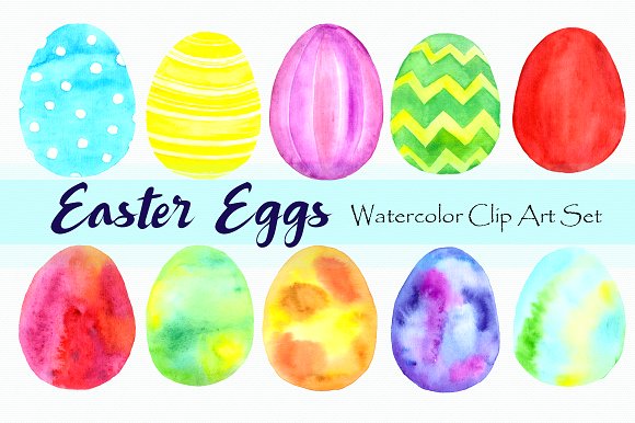 580x386 Watercolor Easter Eggs Clip Art Set