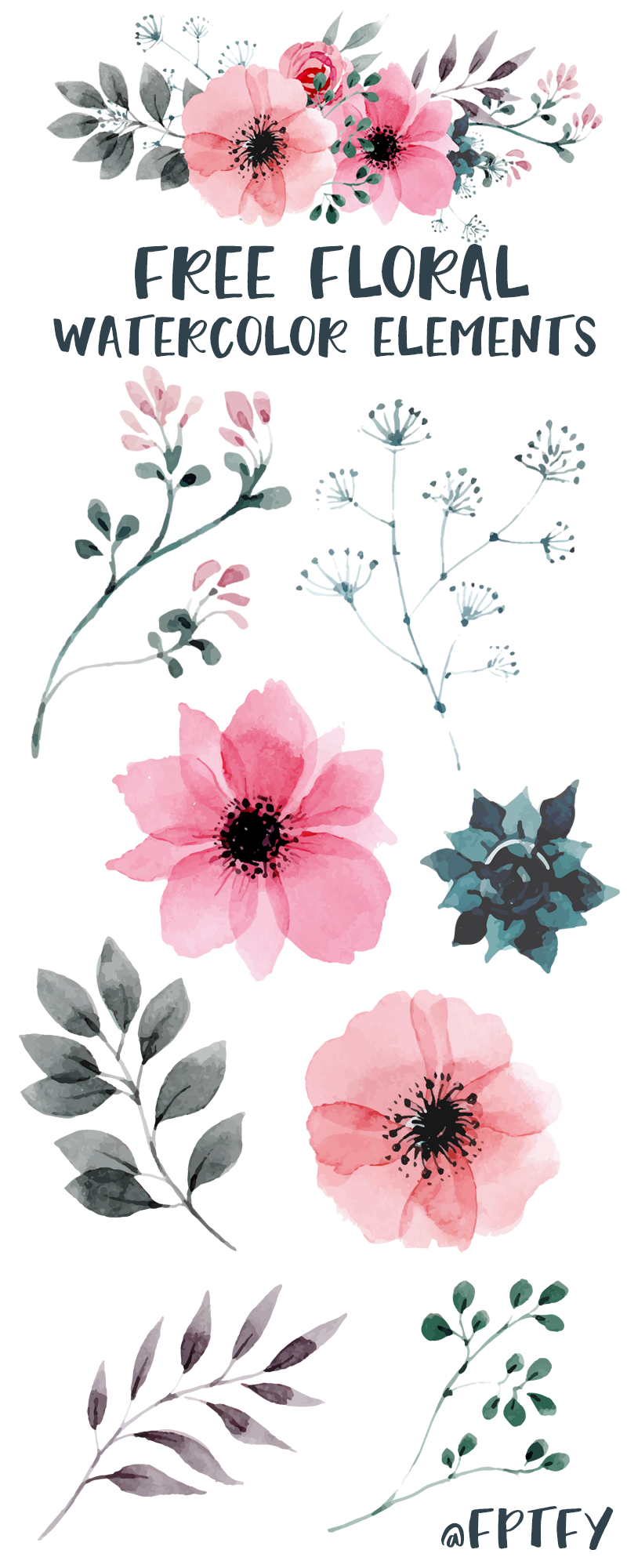 800x2000 Free Watercolor Floral Elements