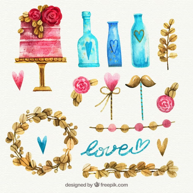 626x626 Watercolor Wedding Elements Collection Vector Free Download