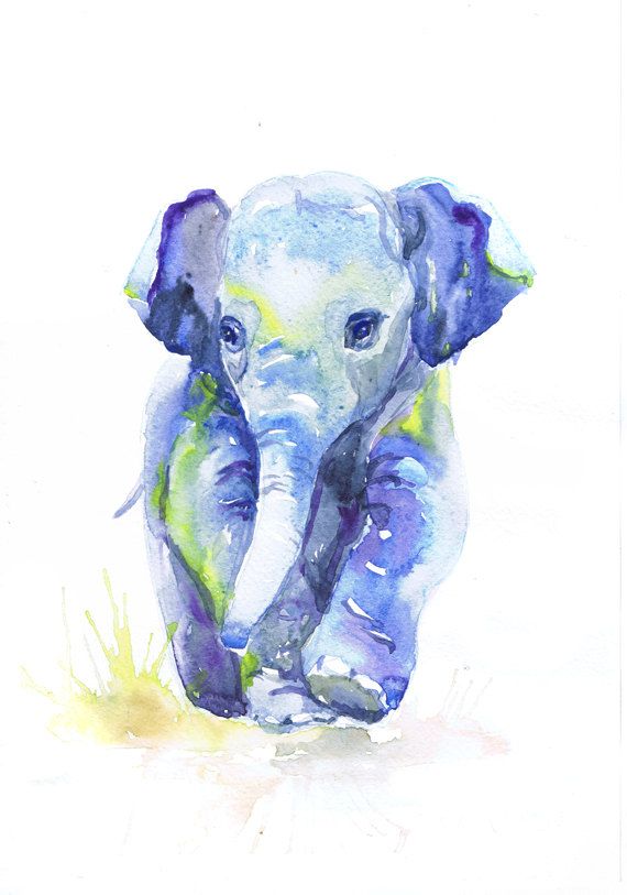 570x813 Baby Elephant Art, Watercolor Painting, Baby Boy Nursery Decor