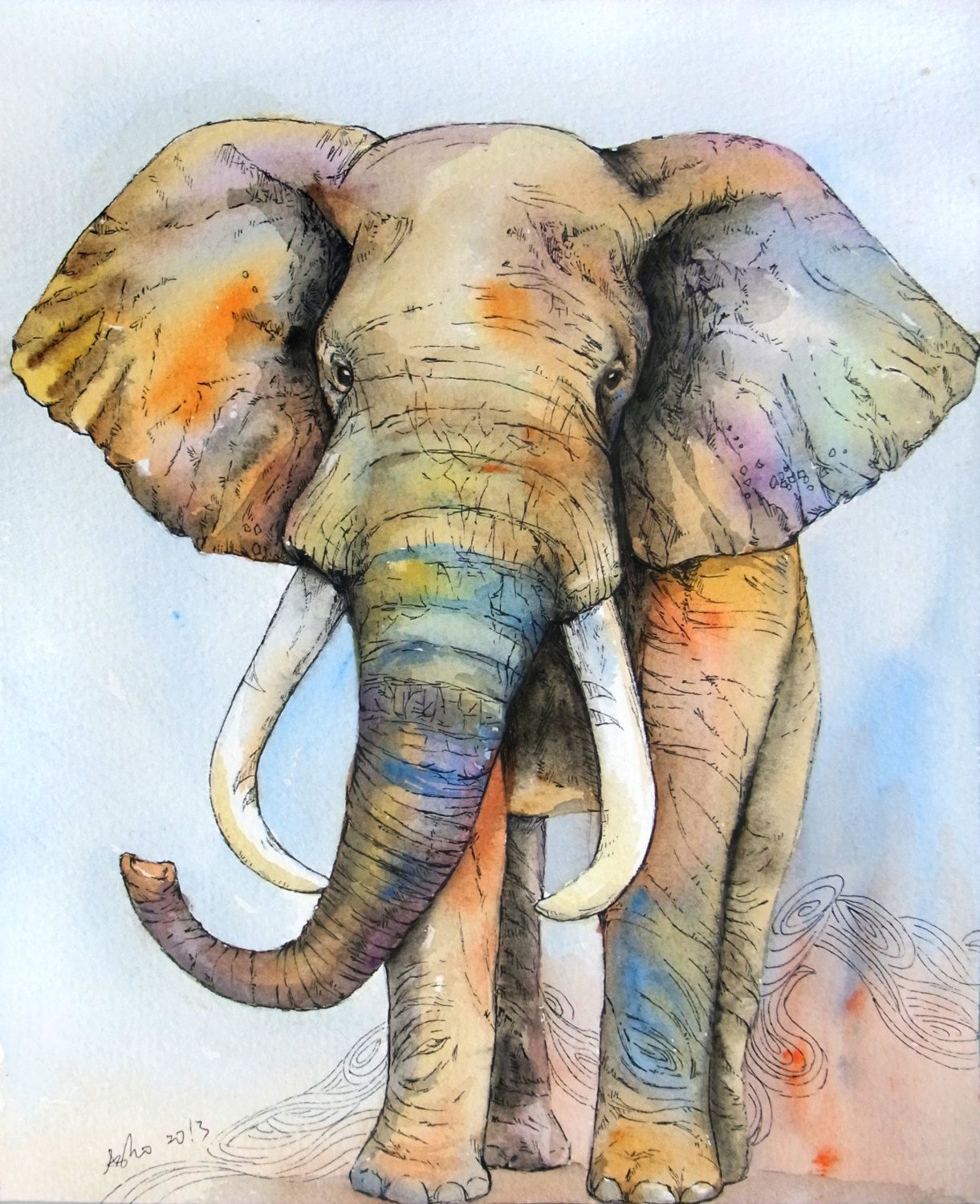 1221x1500 Ooak 8x10 Original Watercolor Elephant Art Nursery Art Children