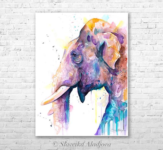 570x524 Asian Elephant Head Watercolor Painting Print By Slaveika