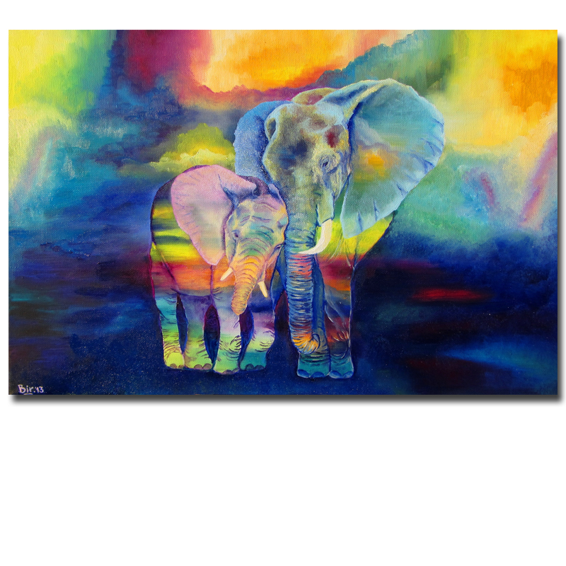 800x800 Rainbow Watercolor Animal Canvas Blue And Yellow Elephant Painting