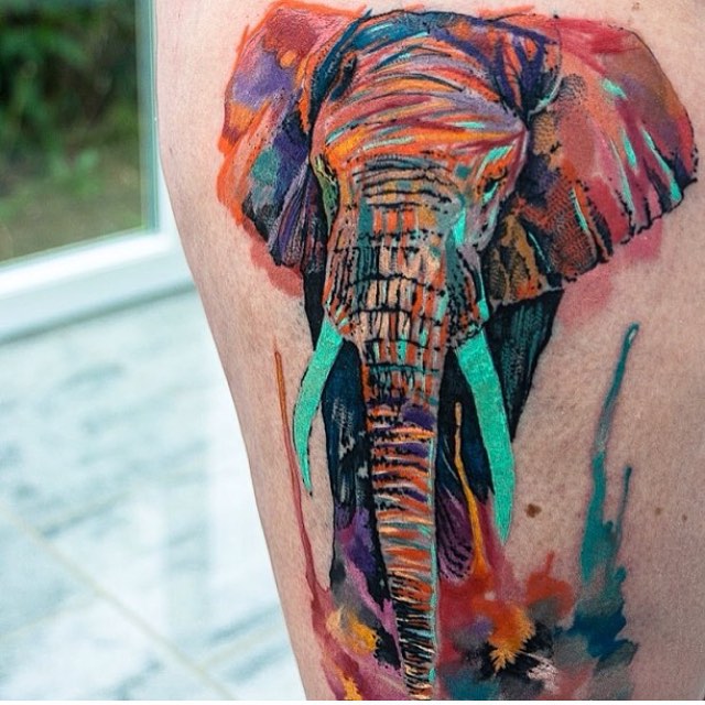 640x640 Watercolor Colorful Elephant Tattoo Best Tattoo Ideas Gallery