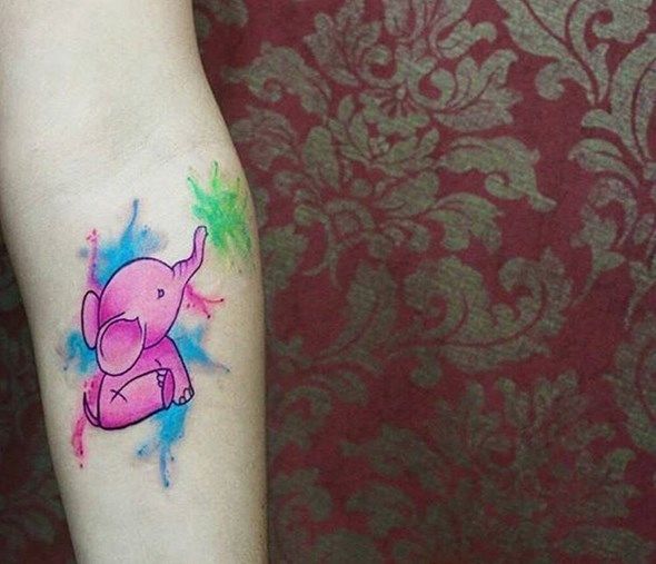 590x507 Tiny Elephant Tattoo Watercolor