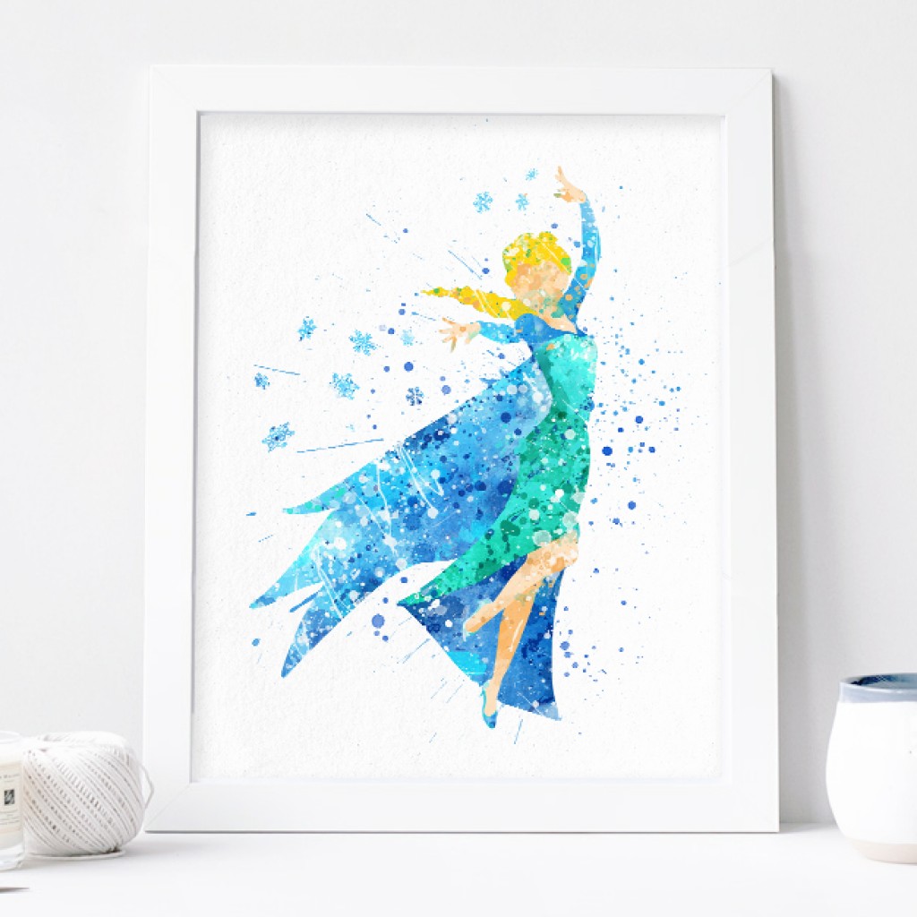 1024x1024 Elsa Print, Frozen Disney Watercolor Nursery Wall Decor, Disney