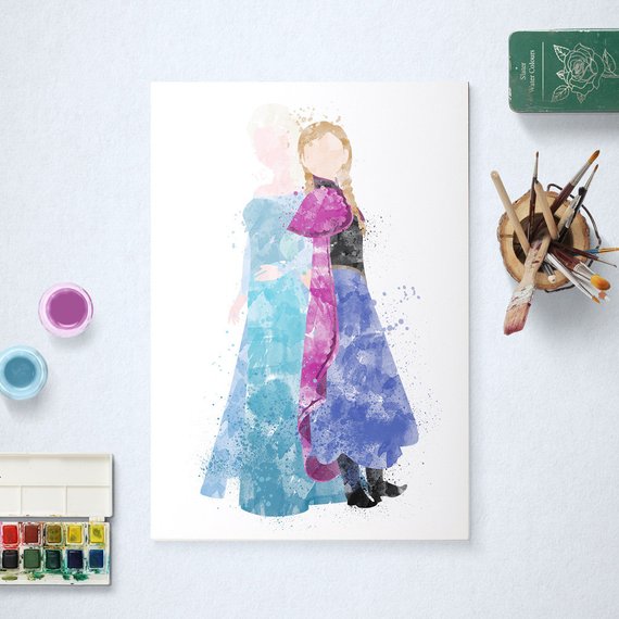 570x570 Elsa And Anna, Disney Princess, Frozen Poster, Watercolour Art