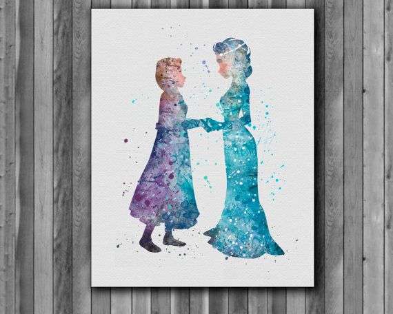 570x456 Frozen Paintings Lovely Elsa And Anna Disney Watercolor Frozen Art