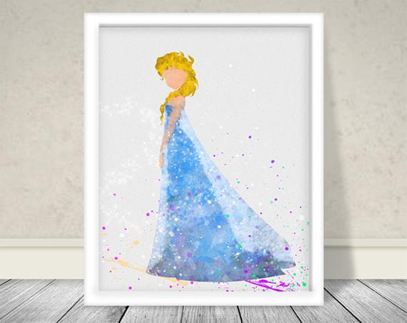 570x453 Watercolor Elsa Inspired Art Disney Princess Art Disney Art Etsy
