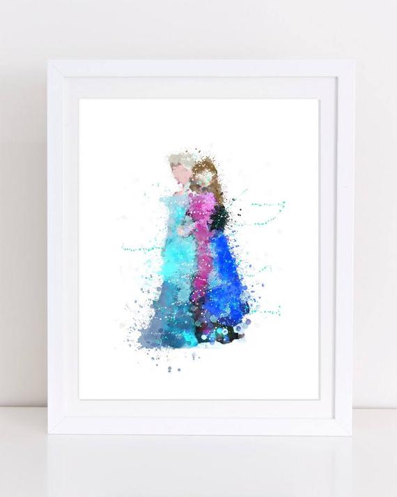 570x713 Disney Frozen Elsa Frozen Anna Poster Watercolor Disney Etsy