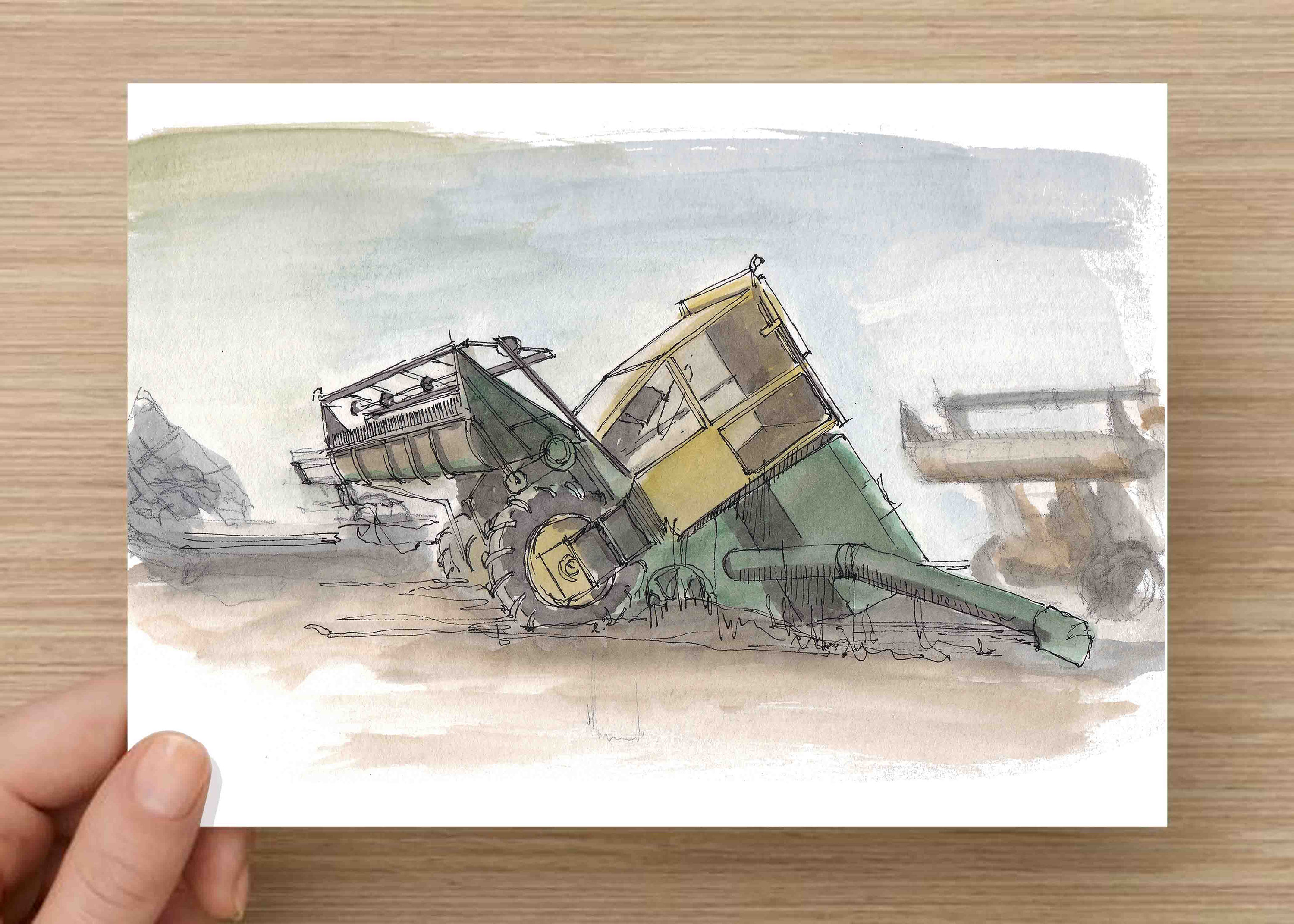 3000x2143 Watercolor Painting Of Combine City Near Amarillo, Texas