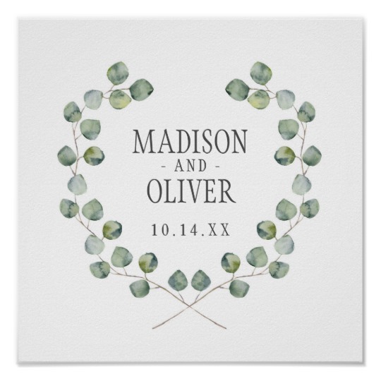 540x540 Watercolor Eucalyptus Leaf Frame Wedding Poster