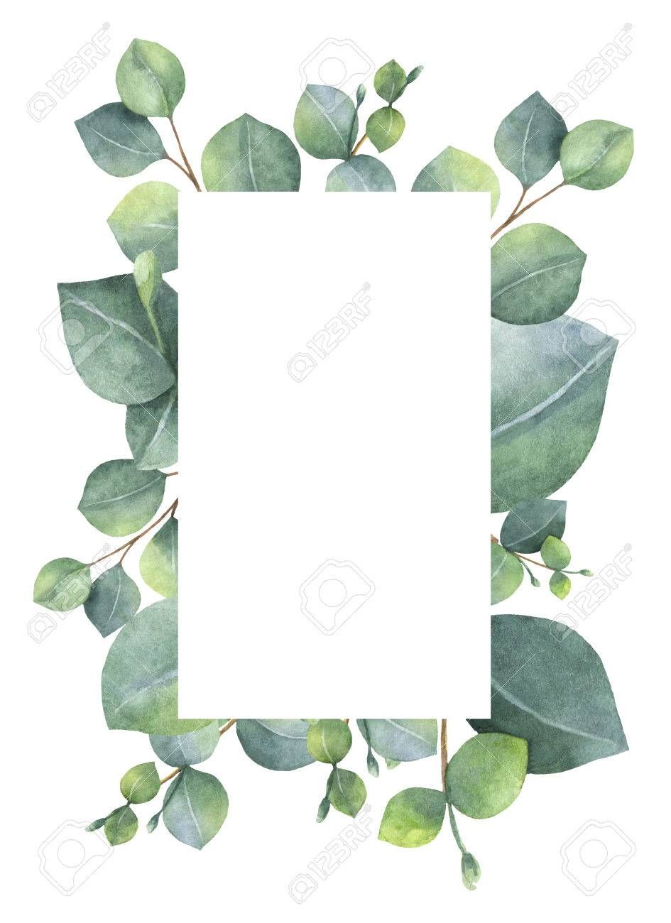 945x1300 Watercolor Green Floral Card With Silver Dollar Eucalyptus Leaves