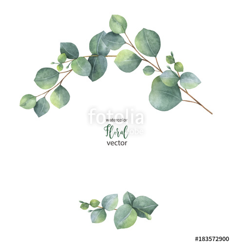 476x500 Watercolor Vector Wreath With Green Eucalyptus Leaves And Branches
