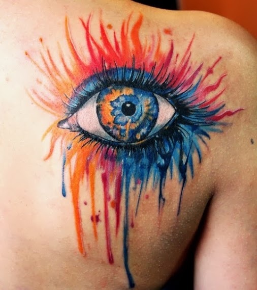 506x569 Attractive Watercolor Eye Tattoo On Right Chest Tattoo Ideas