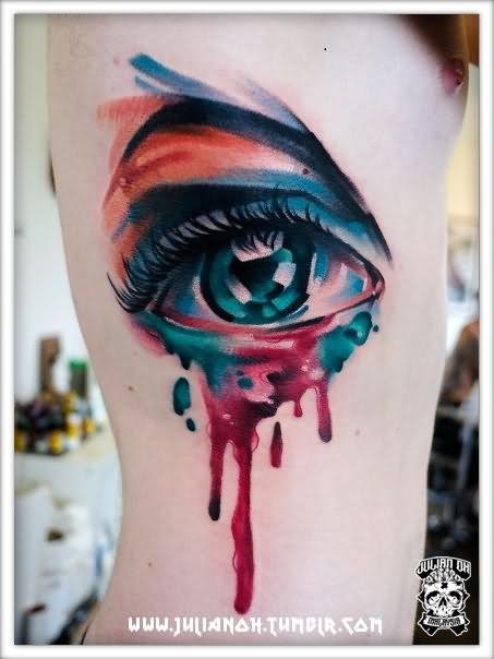 453x604 Watercolor Eye Tattoo On Side Rib