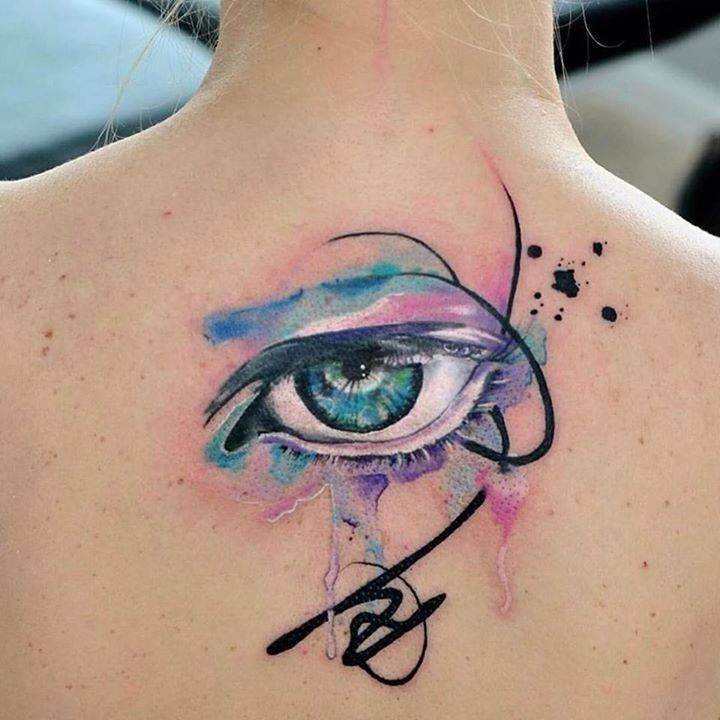 720x720 Watercolor Eye Tattoo On The Upper Back. Watercolor Tattoos