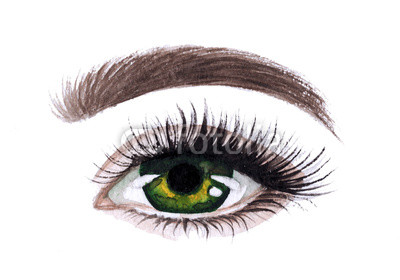 400x280 Woman Eyes With Long Eyelashes. Hand Drawn Watercolor Illustration
