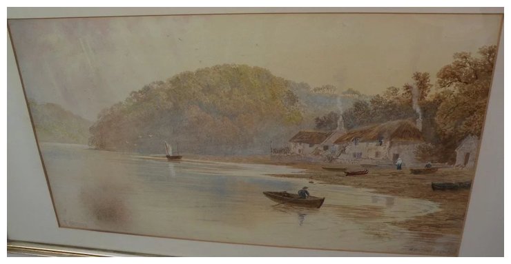 740x383 F. Walters 19th Century English Watercolor Landscape Painting Of