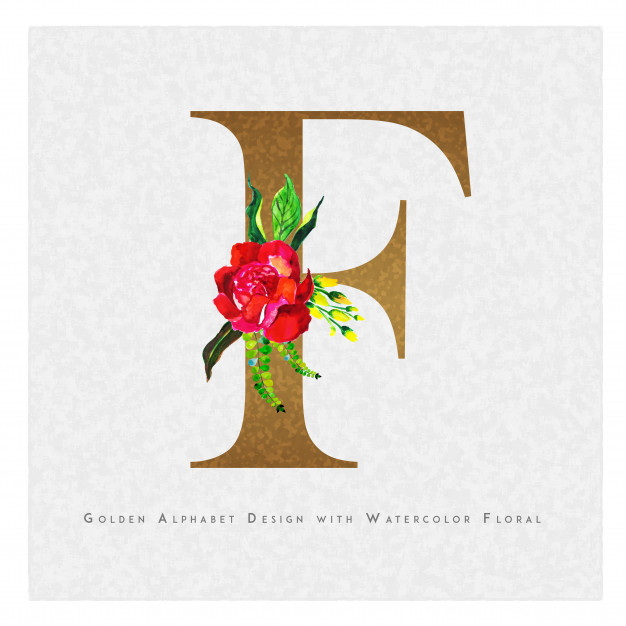 626x626 Golden Letter F Watercolor Floral Background Vector Premium Download