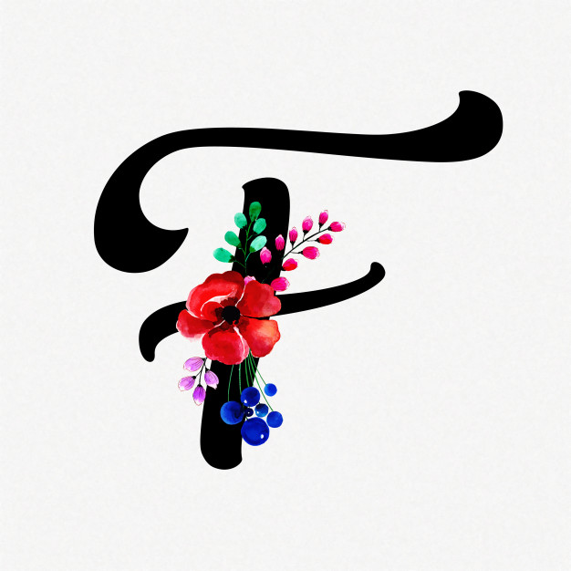 626x626 Letter F Watercolor Floral Background Vector Premium Download