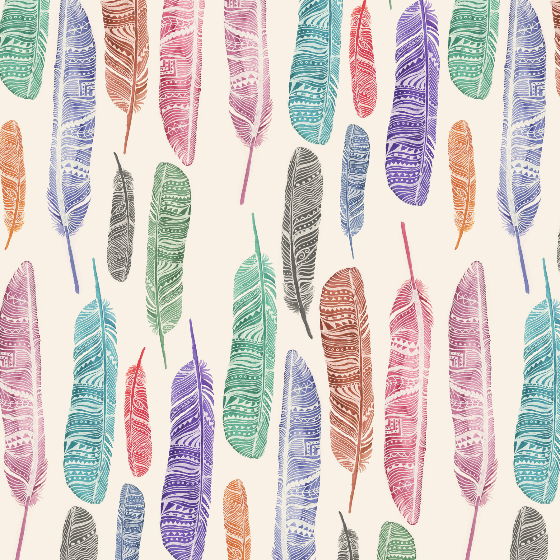 1800x1800 Watercolor Feathers Fabric Design 2 Crop The Bella Modiste