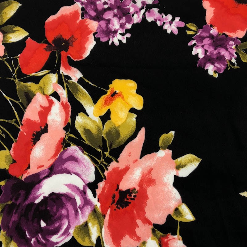 800x800 Black And Grape Watercolor Floral Prints On 100% Polyester Wool