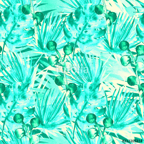 500x500 Contrast Turquoise Blue Retro Exotic Floral Watercolour Seamless