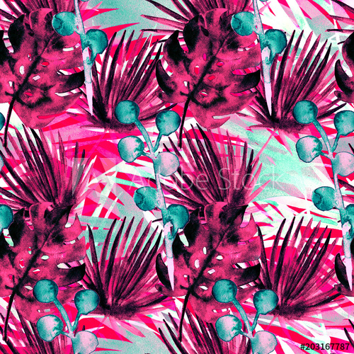 500x500 Modern Pink, Purple Retro Exotic Floral Watercolour Seamless