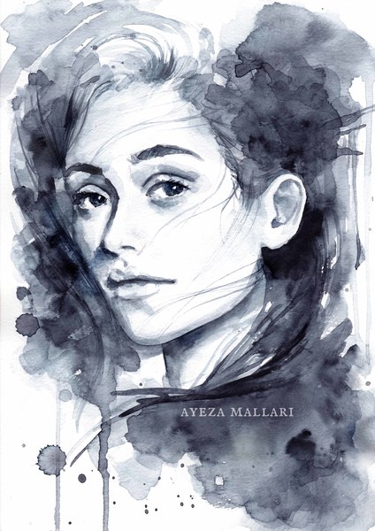 424x600 Monochromatic Watercolor Portrait Painting