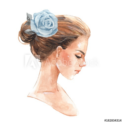 500x500 Beautiful Girl. Female Face, Profile. Watercolor Illustration